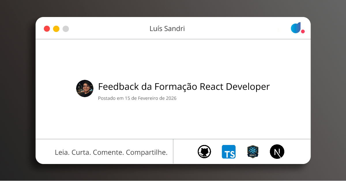 Feedback da Formação React Developer | Luís Sandri | GitHub ...