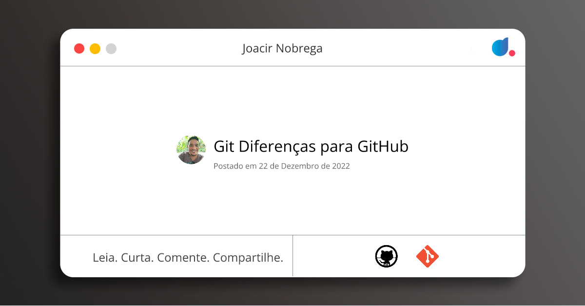 Git Diferenças para GitHub | Joacir Nobrega | GitHub | Git | DIO