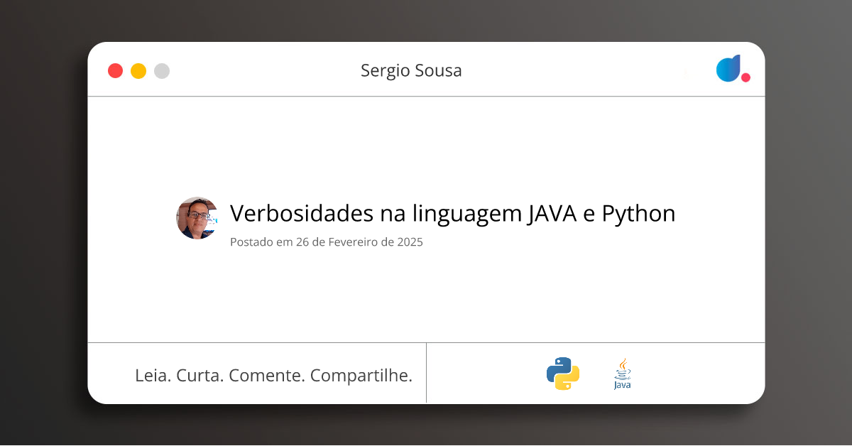 Verbosidades na linguagem JAVA e Python | Sergio Sousa | Python | Java ...